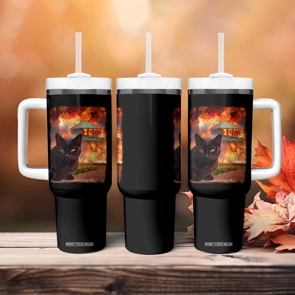 Funny Crazy Cat Selfie Tumbler With Handle Bad Kitty Chaos Humor Graphic TS12 Print Your Wear