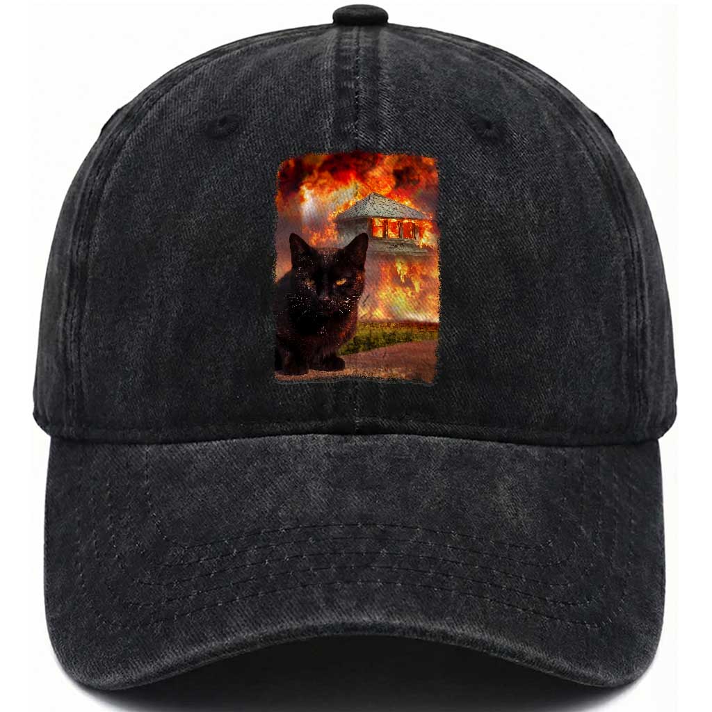 Funny Crazy Cat Selfie Washed Cotton Baseball Cap Bad Kitty Chaos Humor Graphic TS12 Print Your Wear
