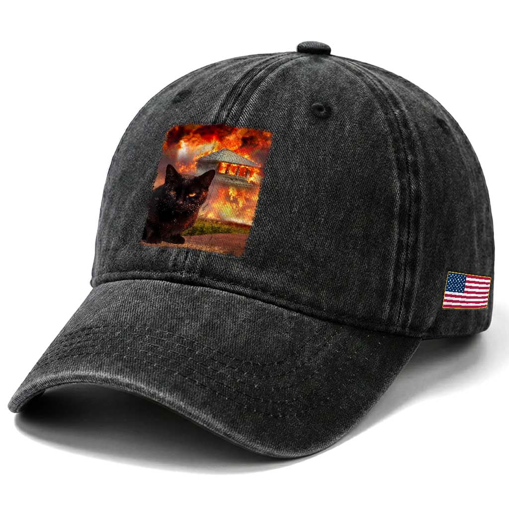 Funny Crazy Cat Selfie Washed Cotton Baseball Cap Bad Kitty Chaos Humor Graphic TS12 Print Your Wear