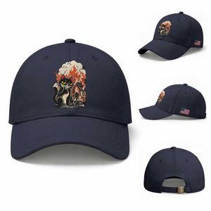 Funny Trouble Maker Cat Baseball Cap Cute Mischief Graphic Gift For Cat Lover TS12 Baseball Cap Universal Fit Navy Print Your Wear