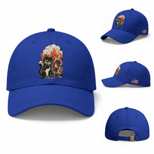 Funny Trouble Maker Cat Baseball Cap Cute Mischief Graphic Gift For Cat Lover TS12 Baseball Cap Universal Fit Royal Blue Print Your Wear