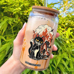 Funny Trouble Maker Cat Glass Can Cute Mischief Graphic Gift For Cat Lover TS12 Black Print Your Wear