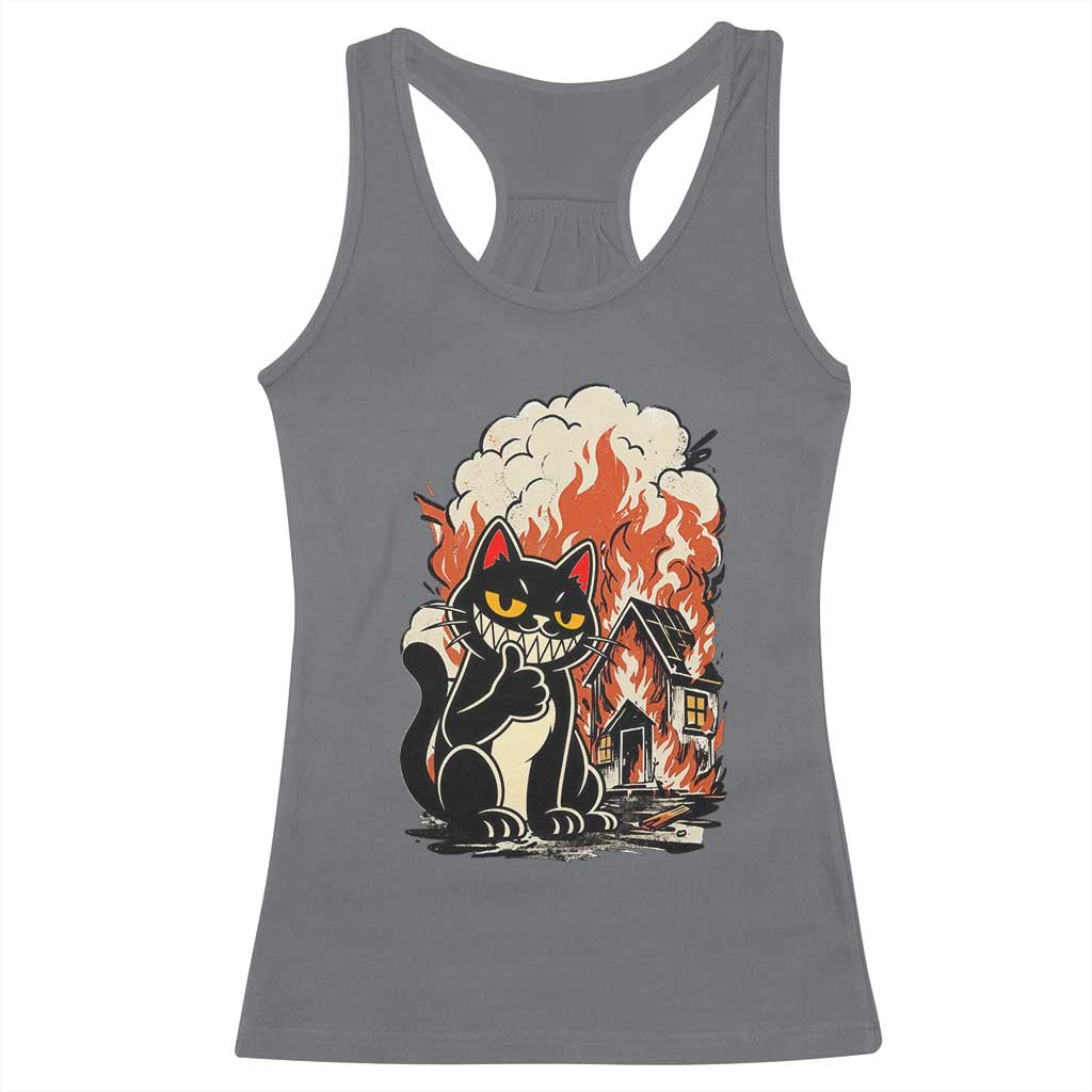 Funny Trouble Maker Cat Racerback Tank Top Cute Mischief Graphic Gift For Cat Lover TS12 Charcoal Print Your Wear