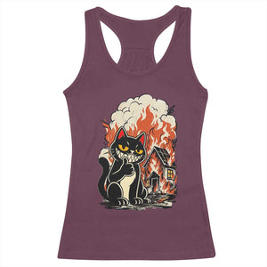 Funny Trouble Maker Cat Racerback Tank Top Cute Mischief Graphic Gift For Cat Lover TS12 Maroon Print Your Wear