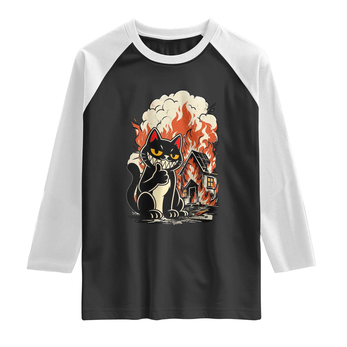 Funny Trouble Maker Cat Raglan Shirt Cute Mischief Graphic Gift For Cat Lover TS12 Black White Print Your Wear