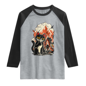 Funny Trouble Maker Cat Raglan Shirt Cute Mischief Graphic Gift For Cat Lover TS12 Heather Gray Black Print Your Wear