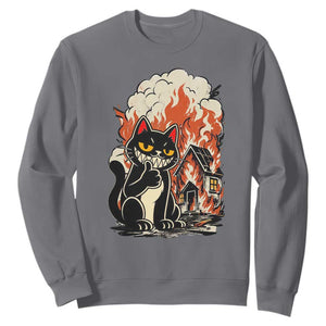 Funny Trouble Maker Cat Sweatshirt Cute Mischief Graphic Gift For Cat Lover TS12 Charcoal Print Your Wear