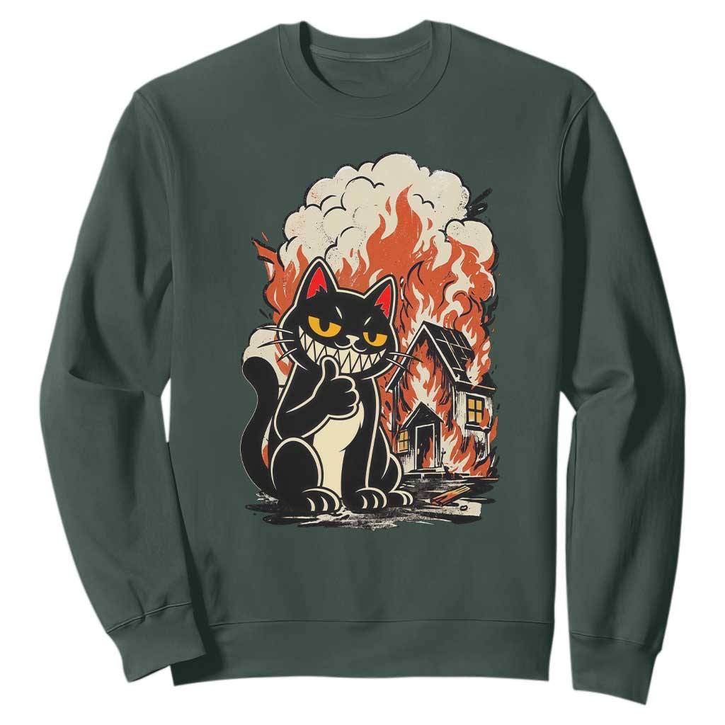 Funny Trouble Maker Cat Sweatshirt Cute Mischief Graphic Gift For Cat Lover TS12 Dark Forest Green Print Your Wear