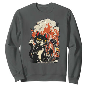 Funny Trouble Maker Cat Sweatshirt Cute Mischief Graphic Gift For Cat Lover TS12 Dark Heather Print Your Wear