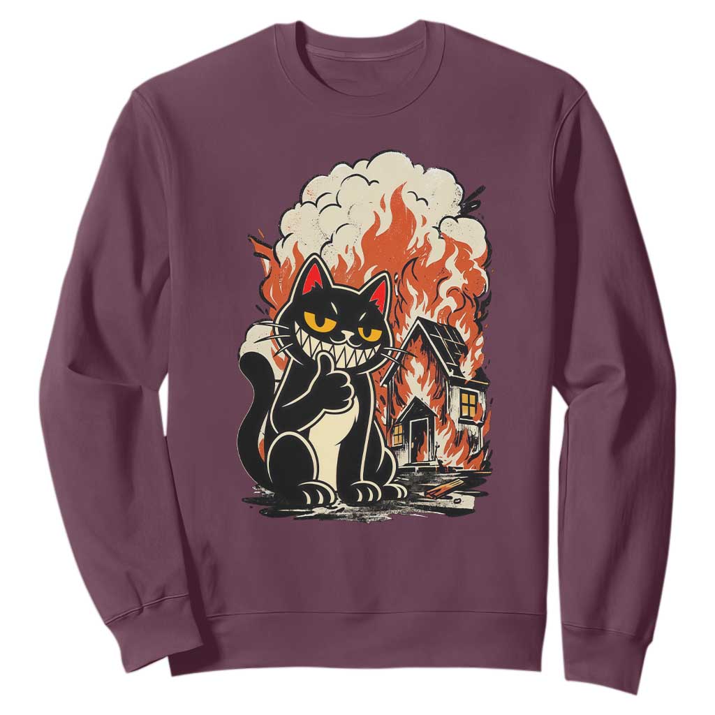 Funny Trouble Maker Cat Sweatshirt Cute Mischief Graphic Gift For Cat Lover TS12 Maroon Print Your Wear