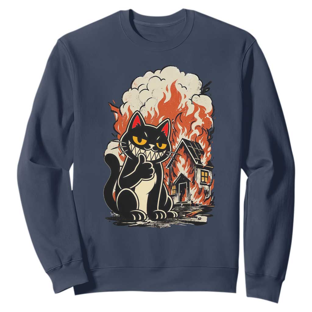Funny Trouble Maker Cat Sweatshirt Cute Mischief Graphic Gift For Cat Lover TS12 Navy Print Your Wear