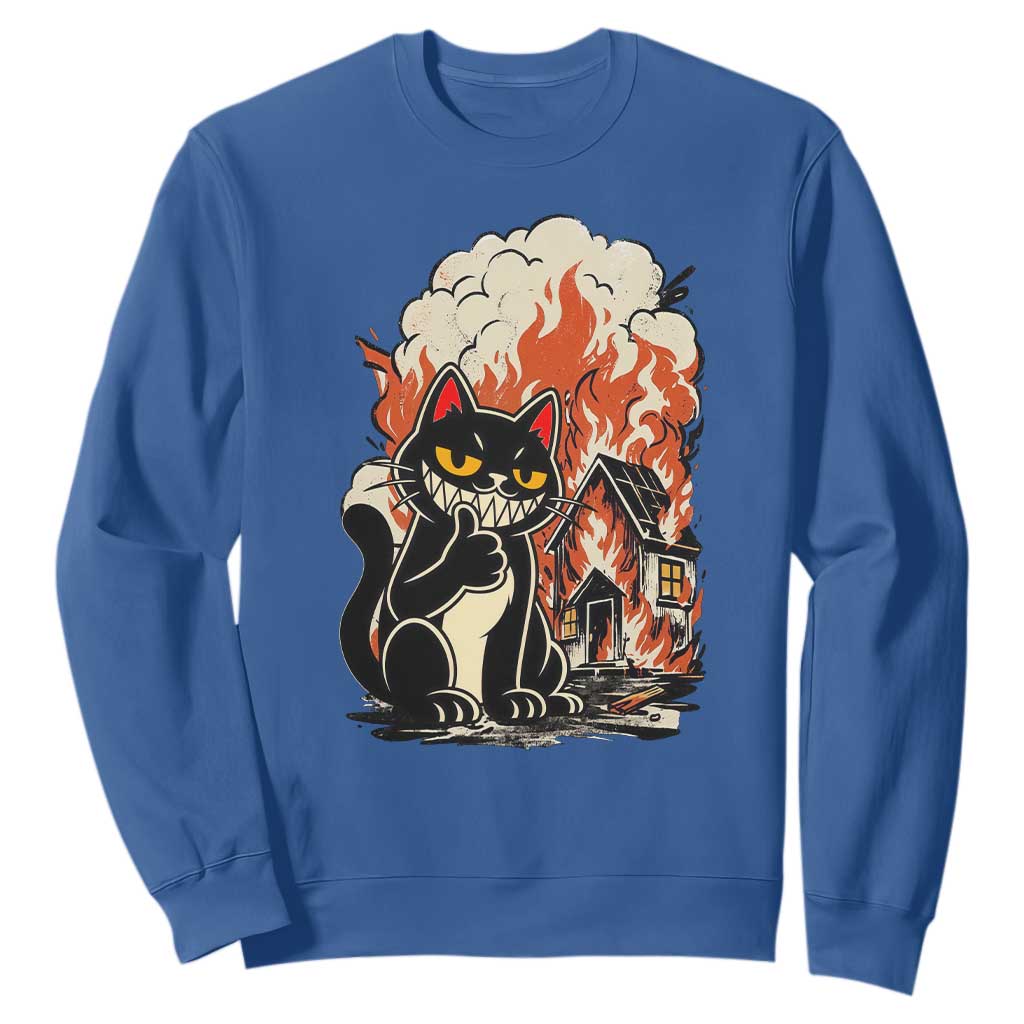 Funny Trouble Maker Cat Sweatshirt Cute Mischief Graphic Gift For Cat Lover TS12 Royal Blue Print Your Wear