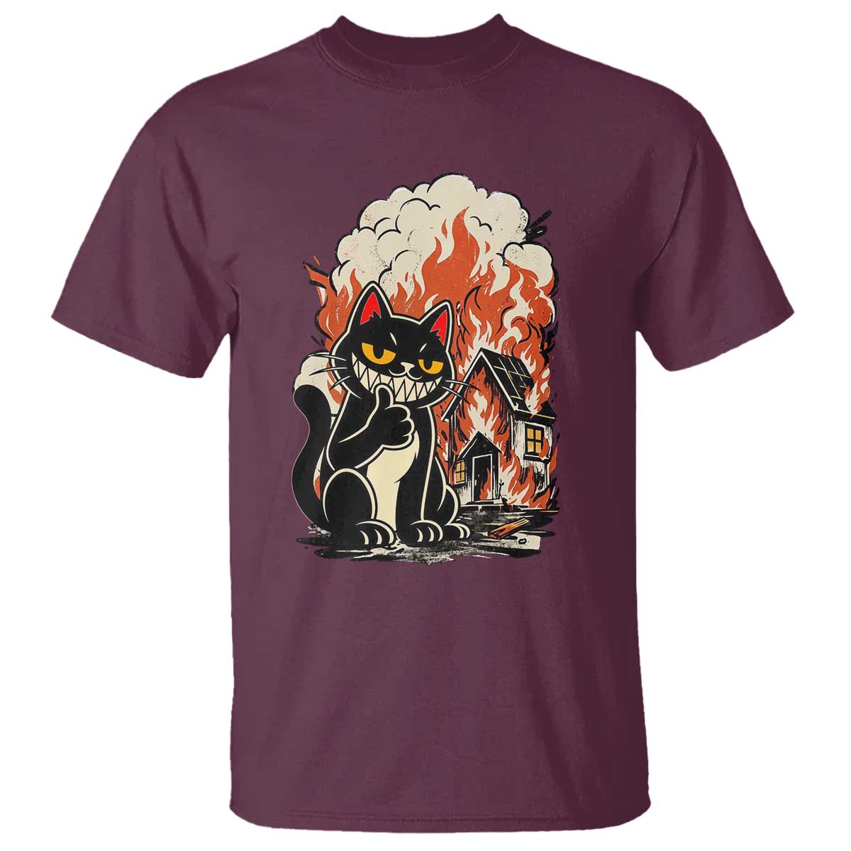 Funny Trouble Maker Cat T Shirt Cute Mischief Graphic Gift For Cat Lover TS12 Maroon Print Your Wear
