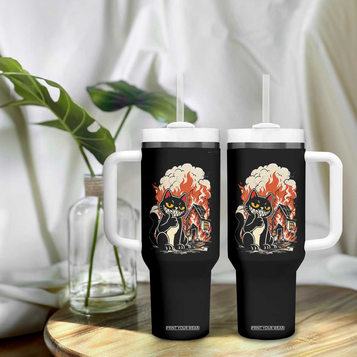 Funny Trouble Maker Cat Tumbler With Handle Cute Mischief Graphic Gift For Cat Lover TS12 Print Your Wear