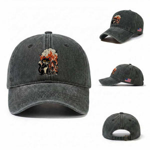 Funny Trouble Maker Cat Washed Cotton Baseball Cap Cute Mischief Graphic Gift For Cat Lover TS12 Washed Cap Universal Fit Dark Green Print Your Wear