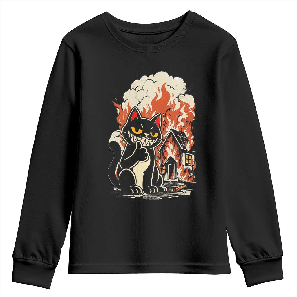 Funny Trouble Maker Cat Youth Sweatshirt Cute Mischief Graphic Gift For Cat Lover TS12 Black Print Your Wear