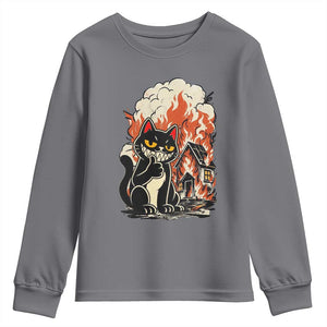 Funny Trouble Maker Cat Youth Sweatshirt Cute Mischief Graphic Gift For Cat Lover TS12 Charcoal Print Your Wear