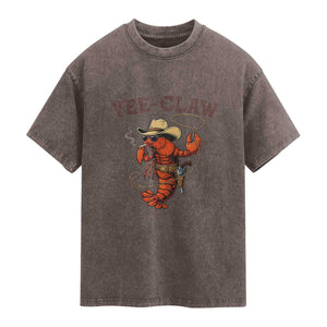 Yee Claw Southern Crawfish Washed Cotton T-Shirt Funny Seafood Party Graphic