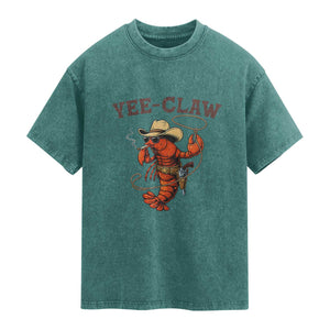 Yee Claw Southern Crawfish Washed Cotton T-Shirt Funny Seafood Party Graphic