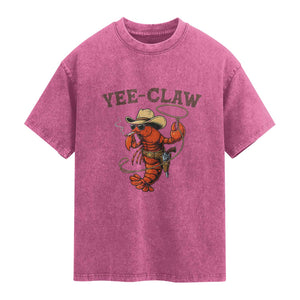 Yee Claw Southern Crawfish Washed Cotton T-Shirt Funny Seafood Party Graphic