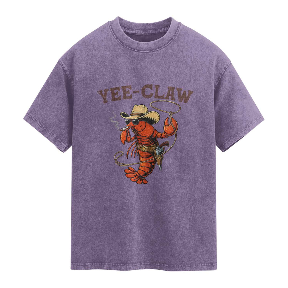 Yee Claw Southern Crawfish Washed Cotton T-Shirt Funny Seafood Party Graphic