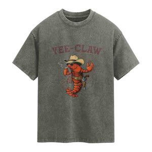 Yee Claw Southern Crawfish Washed Cotton T-Shirt Funny Seafood Party Graphic