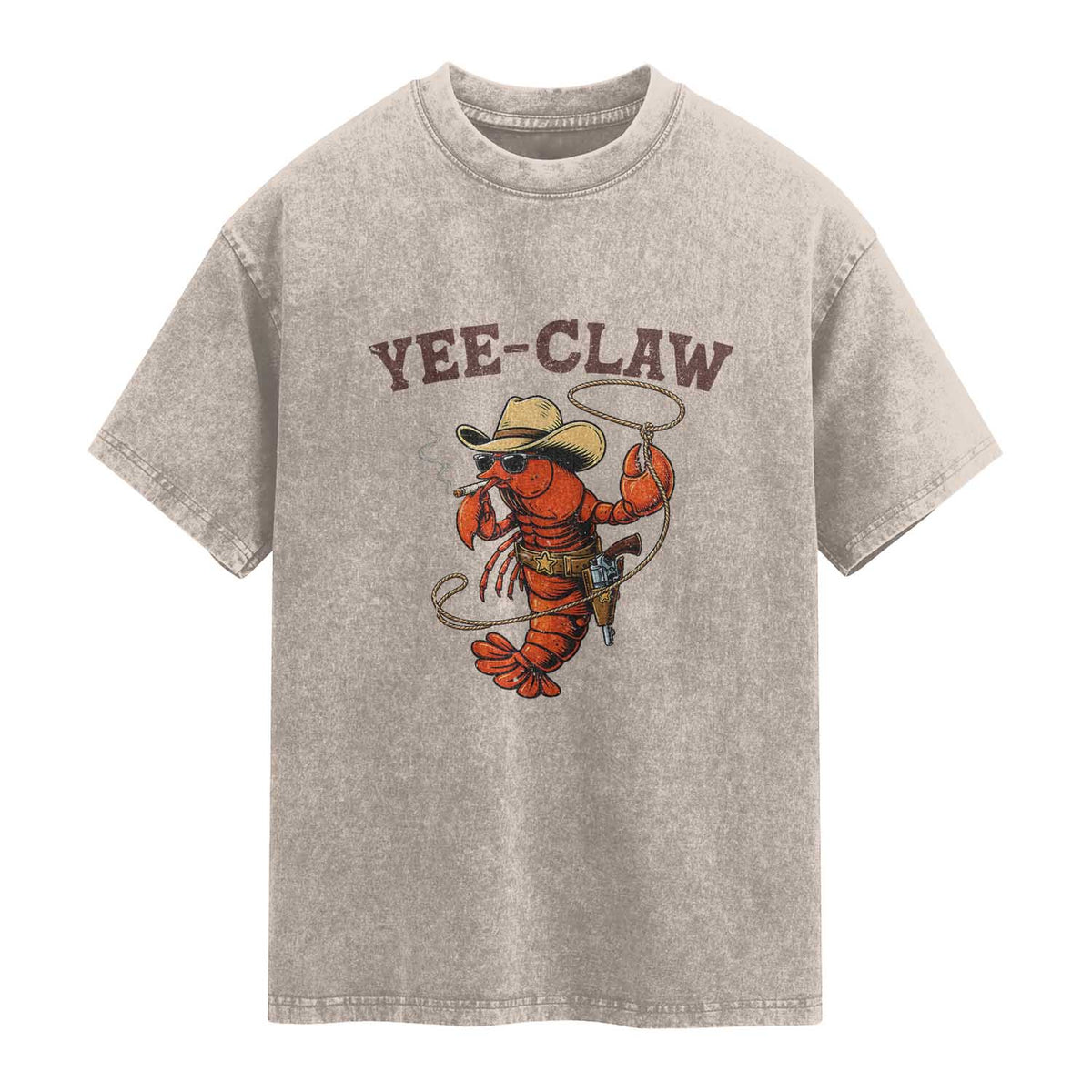 Yee Claw Southern Crawfish Washed Cotton T-Shirt Funny Seafood Party Graphic