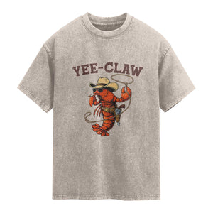 Yee Claw Southern Crawfish Washed Cotton T-Shirt Funny Seafood Party Graphic