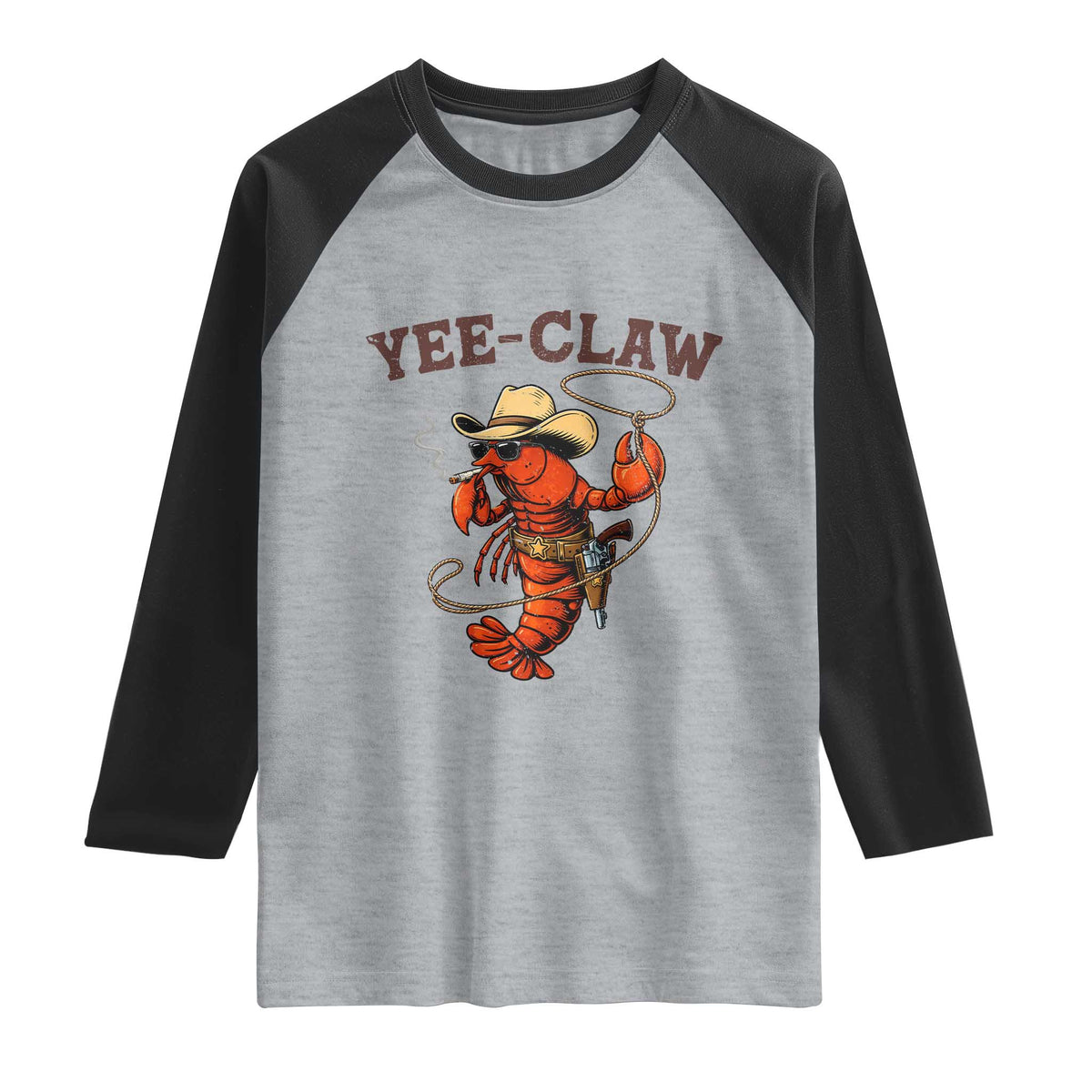 Yee Claw Southern Crawfish Raglan Shirt Funny Seafood Party Graphic TS12 Heather Gray Black Print Your Wear