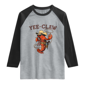 Yee Claw Southern Crawfish Raglan Shirt Funny Seafood Party Graphic TS12 Heather Gray Black Print Your Wear