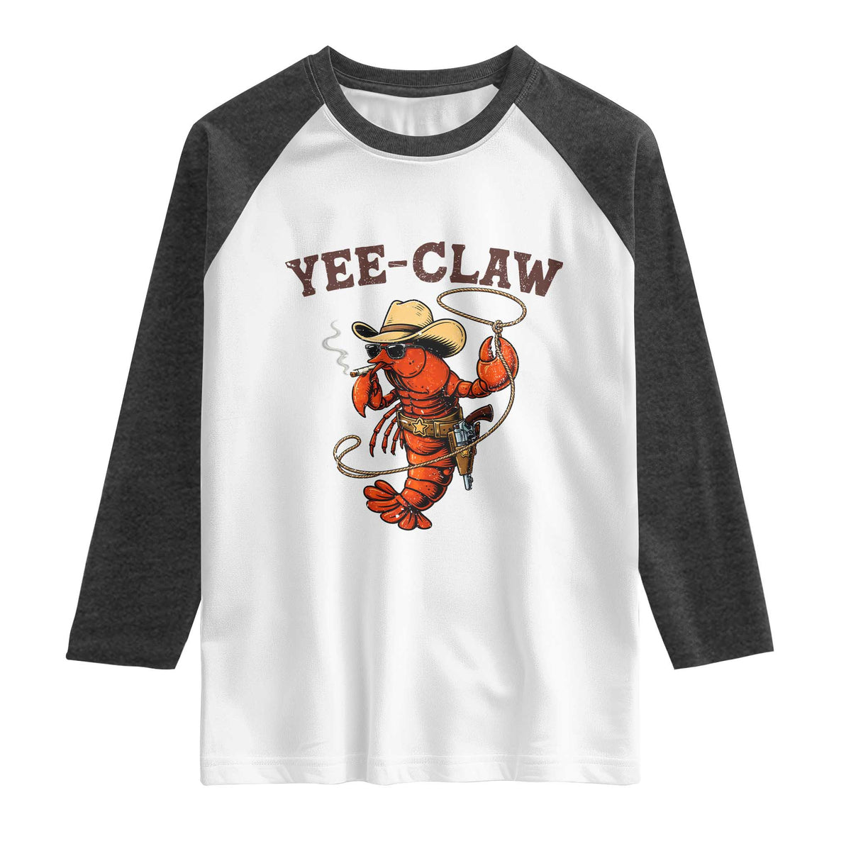 Yee Claw Southern Crawfish Raglan Shirt Funny Seafood Party Graphic TS12 White Heather Charcoal Print Your Wear