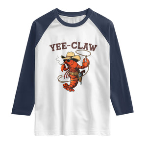 Yee Claw Southern Crawfish Raglan Shirt Funny Seafood Party Graphic TS12 White Navy Print Your Wear