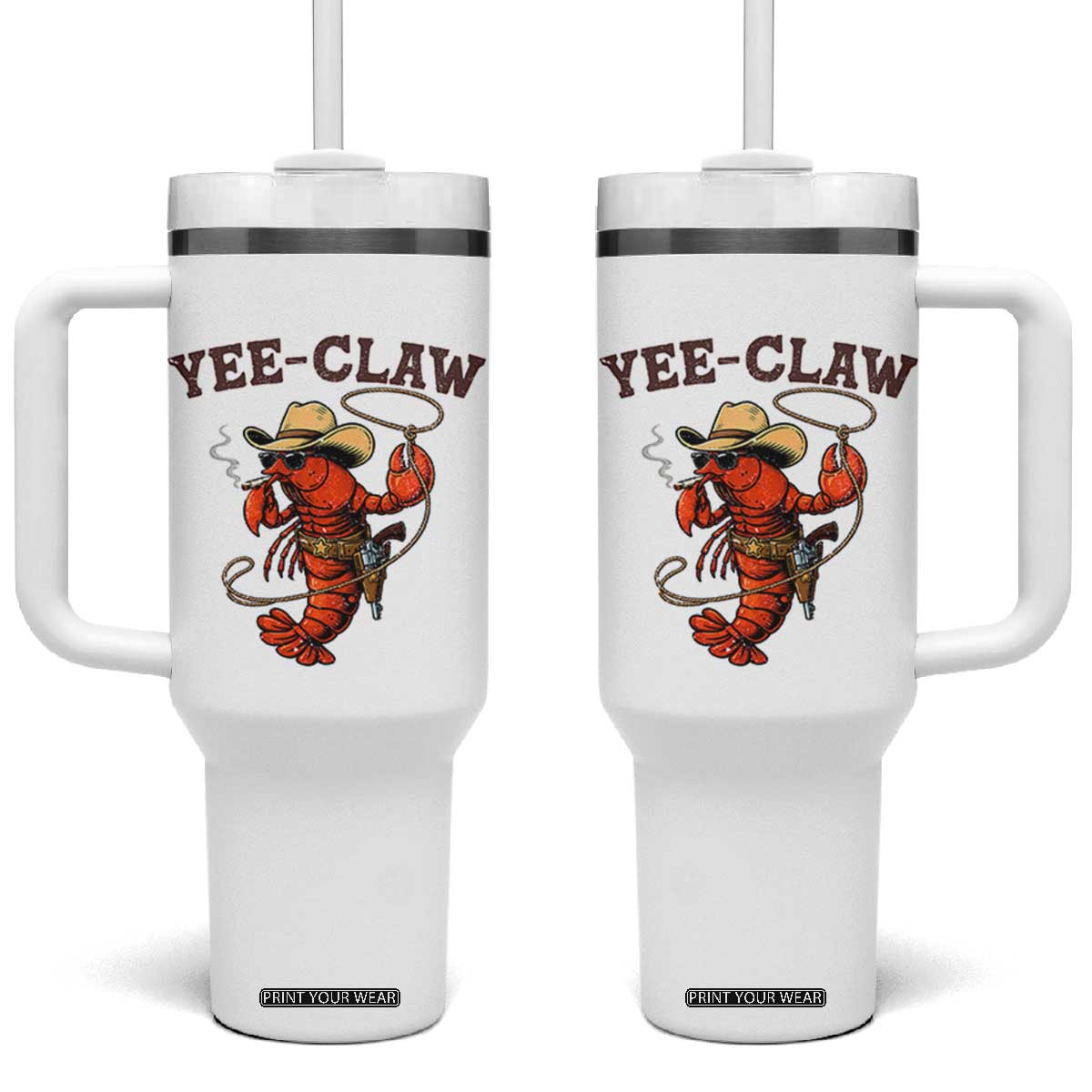 Yee Claw Southern Crawfish Tumbler With Handle Funny Seafood Party Graphic TS12 One Size: 40 oz White Print Your Wear