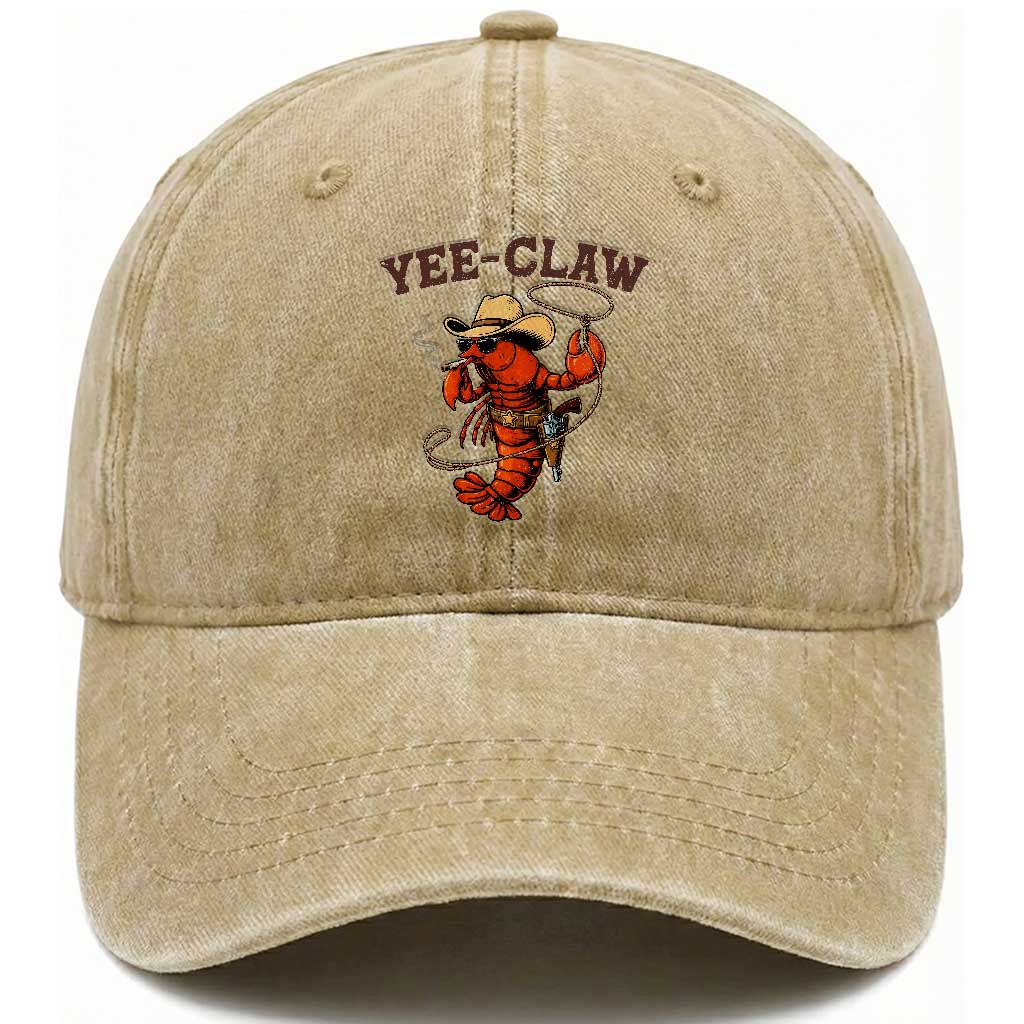 Yee Claw Southern Crawfish Washed Cotton Baseball Cap Funny Seafood Party Graphic TS12 Print Your Wear