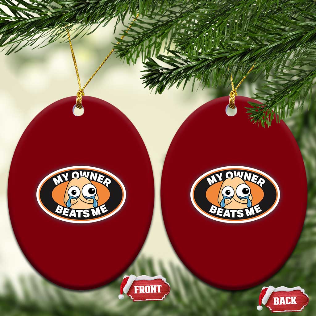 Humorous Dark Humor Ceramic Ornament My Owner Beats Me TS12 Print Your Wear