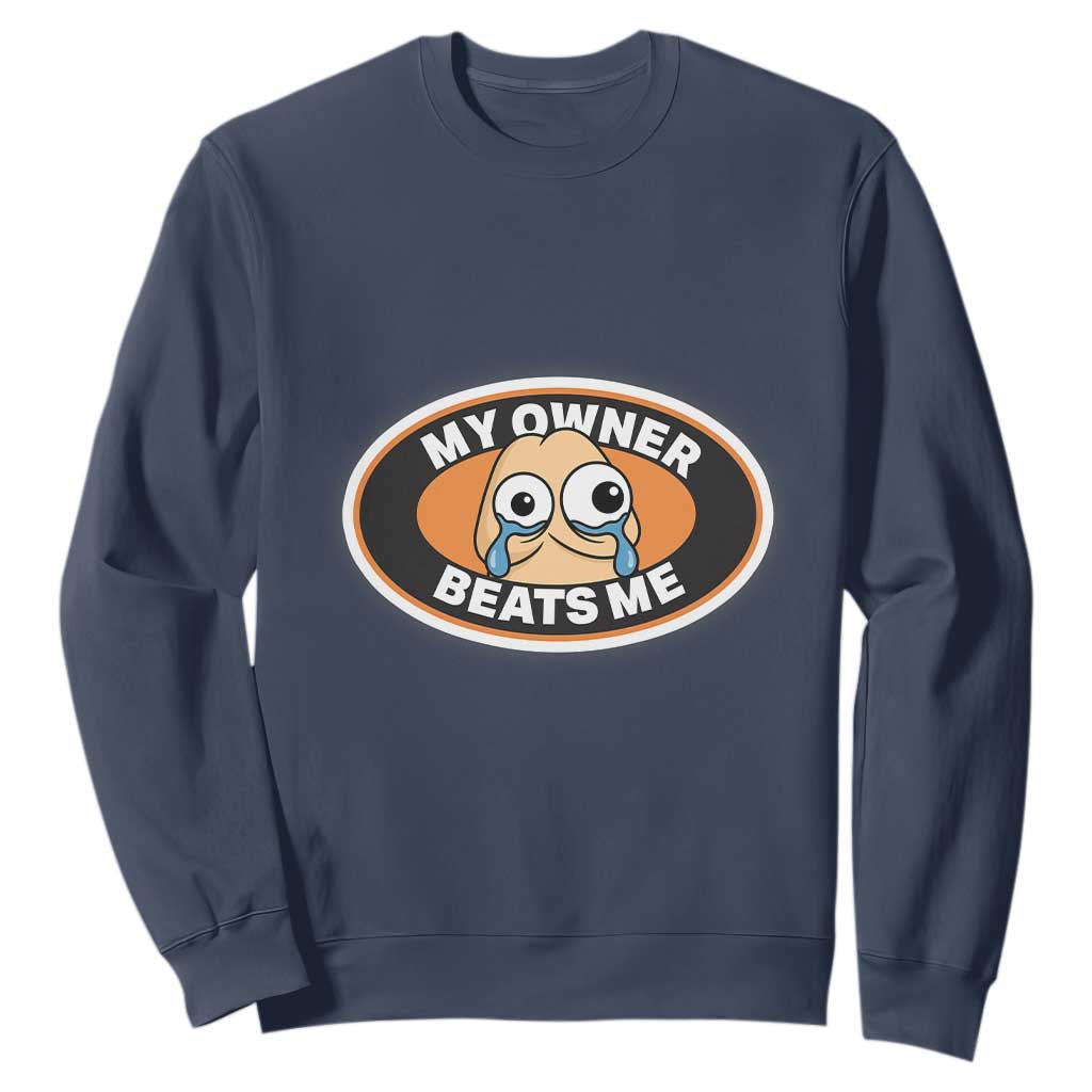 Humorous Dark Humor Sweatshirt My Owner Beats Me TS12 Navy Print Your Wear