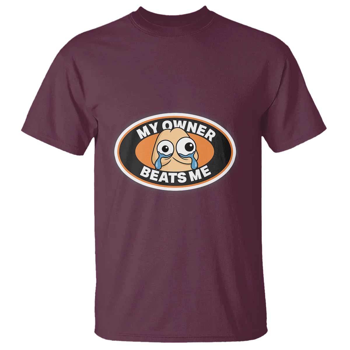 Humorous Dark Humor T Shirt My Owner Beats Me TS12 Maroon Print Your Wear