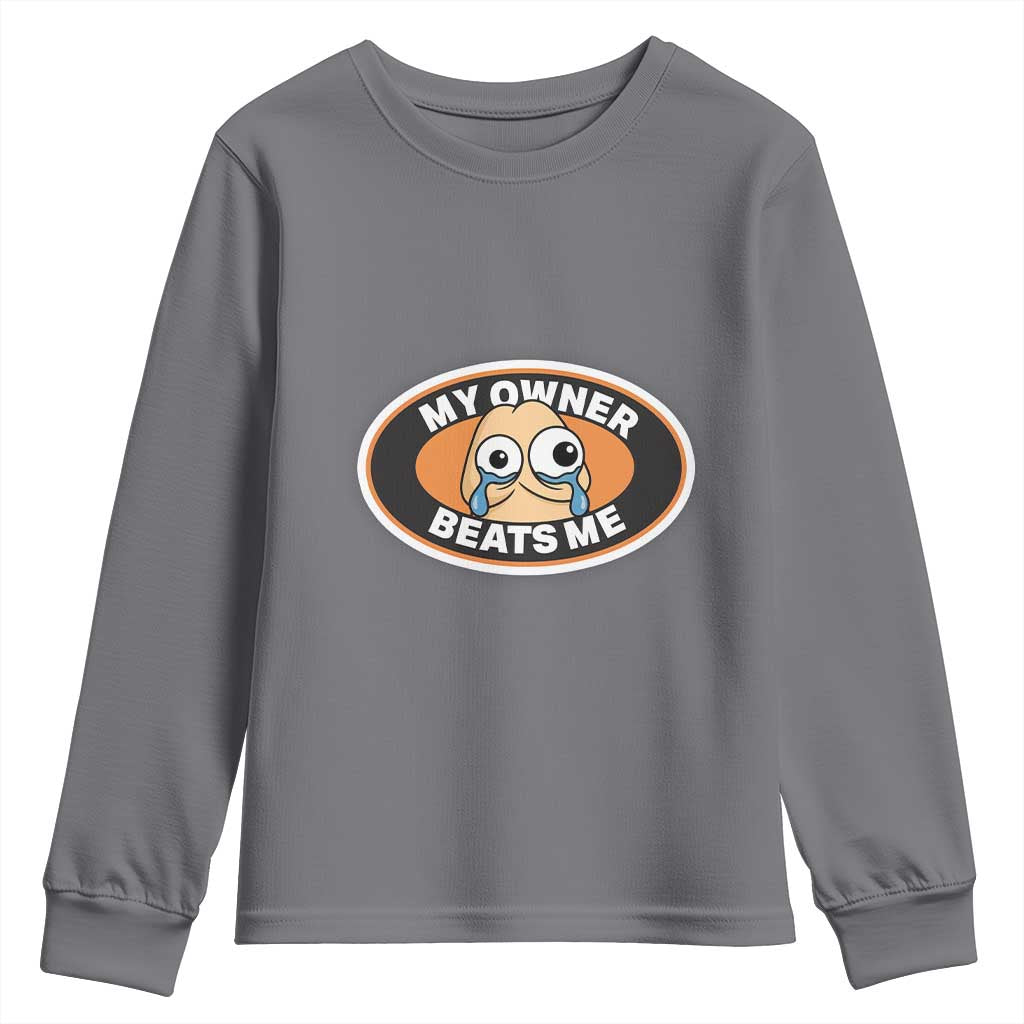 Humorous Dark Humor Youth Sweatshirt My Owner Beats Me TS12 Charcoal Print Your Wear