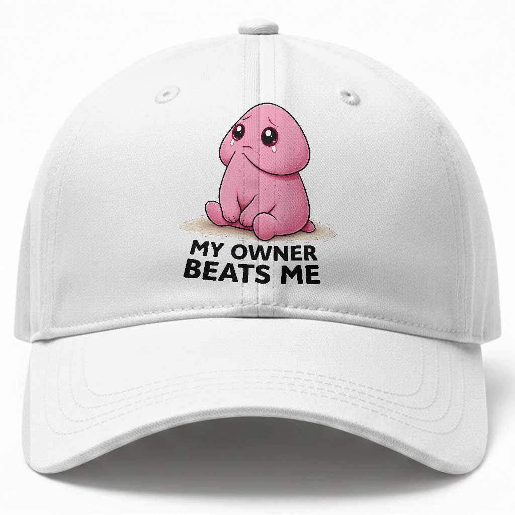Funny Raunchy Meme My Owner Beats Me Baseball Cap Sarcastic Adult Gag Gift TS12 Print Your Wear