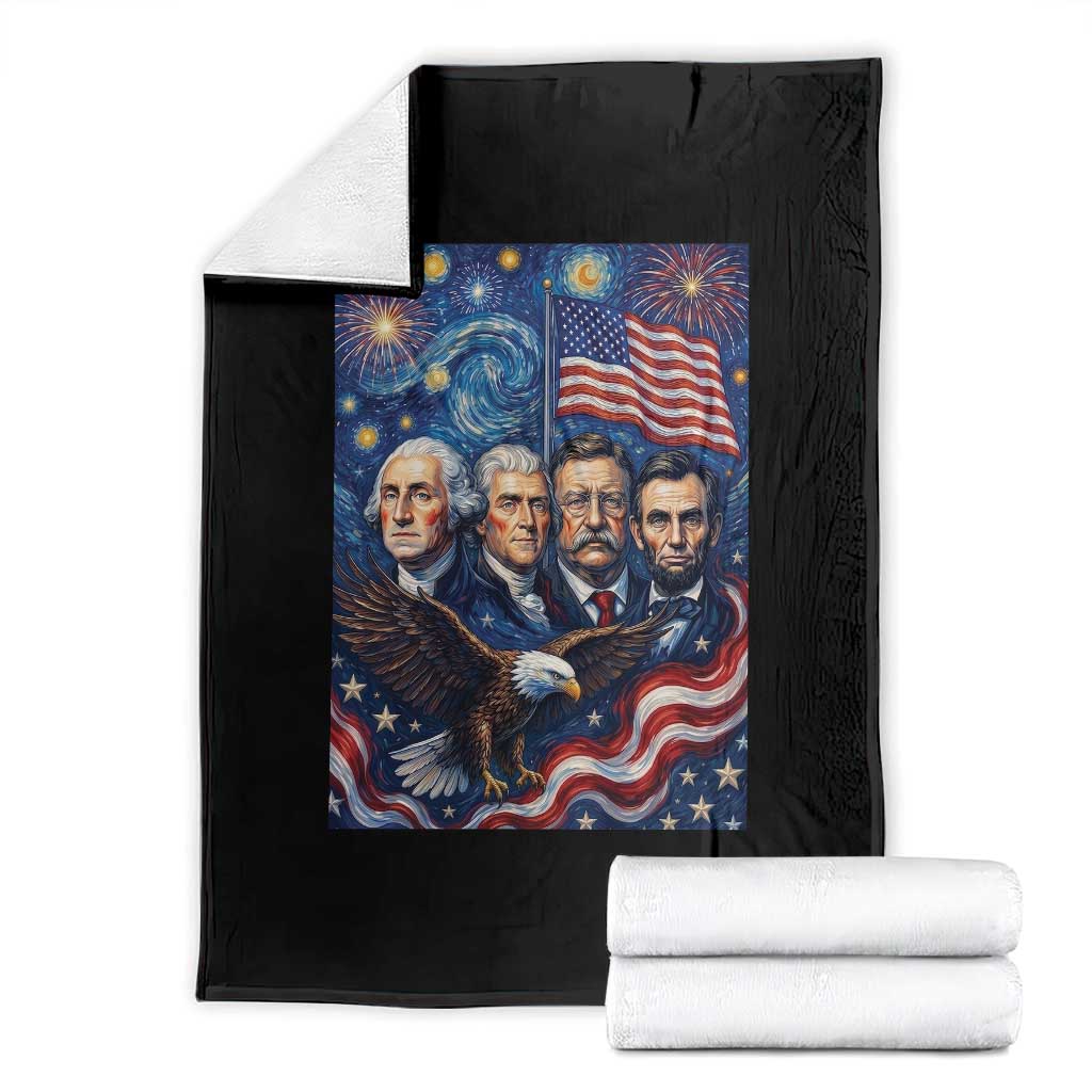 USA Presidents Mount Rushmore Throw Blanket Starry Night Inspired Art TS12 Black Print Your Wear