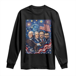 USA Presidents Mount Rushmore Long Sleeve Shirt Starry Night Inspired Art TS12 Black Print Your Wear