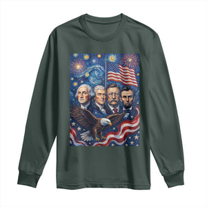USA Presidents Mount Rushmore Long Sleeve Shirt Starry Night Inspired Art TS12 Dark Forest Green Print Your Wear