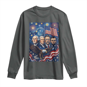 USA Presidents Mount Rushmore Long Sleeve Shirt Starry Night Inspired Art TS12 Dark Heather Print Your Wear