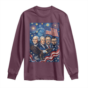 USA Presidents Mount Rushmore Long Sleeve Shirt Starry Night Inspired Art TS12 Maroon Print Your Wear