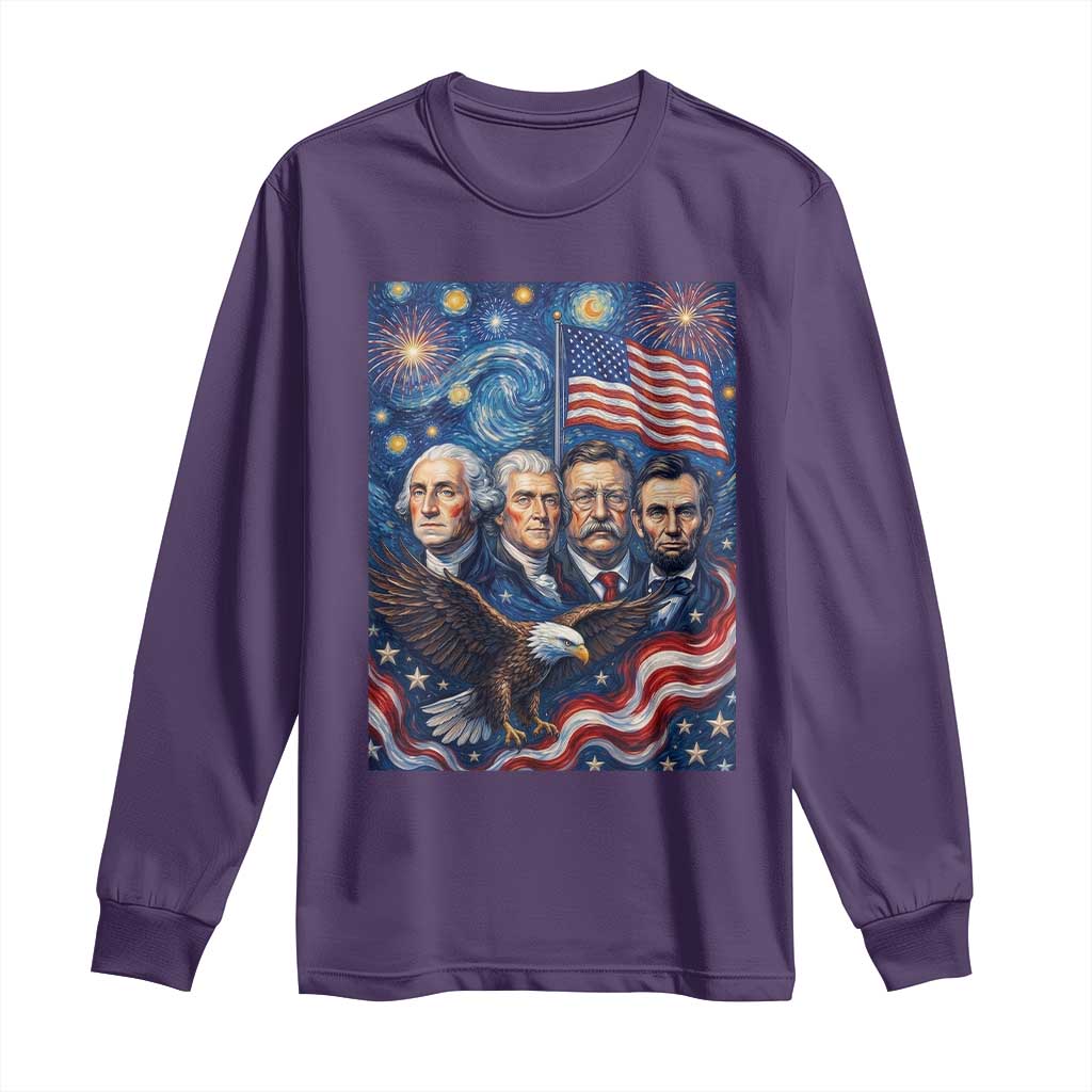 USA Presidents Mount Rushmore Long Sleeve Shirt Starry Night Inspired Art TS12 Purple Print Your Wear