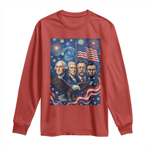 USA Presidents Mount Rushmore Long Sleeve Shirt Starry Night Inspired Art TS12 Red Print Your Wear