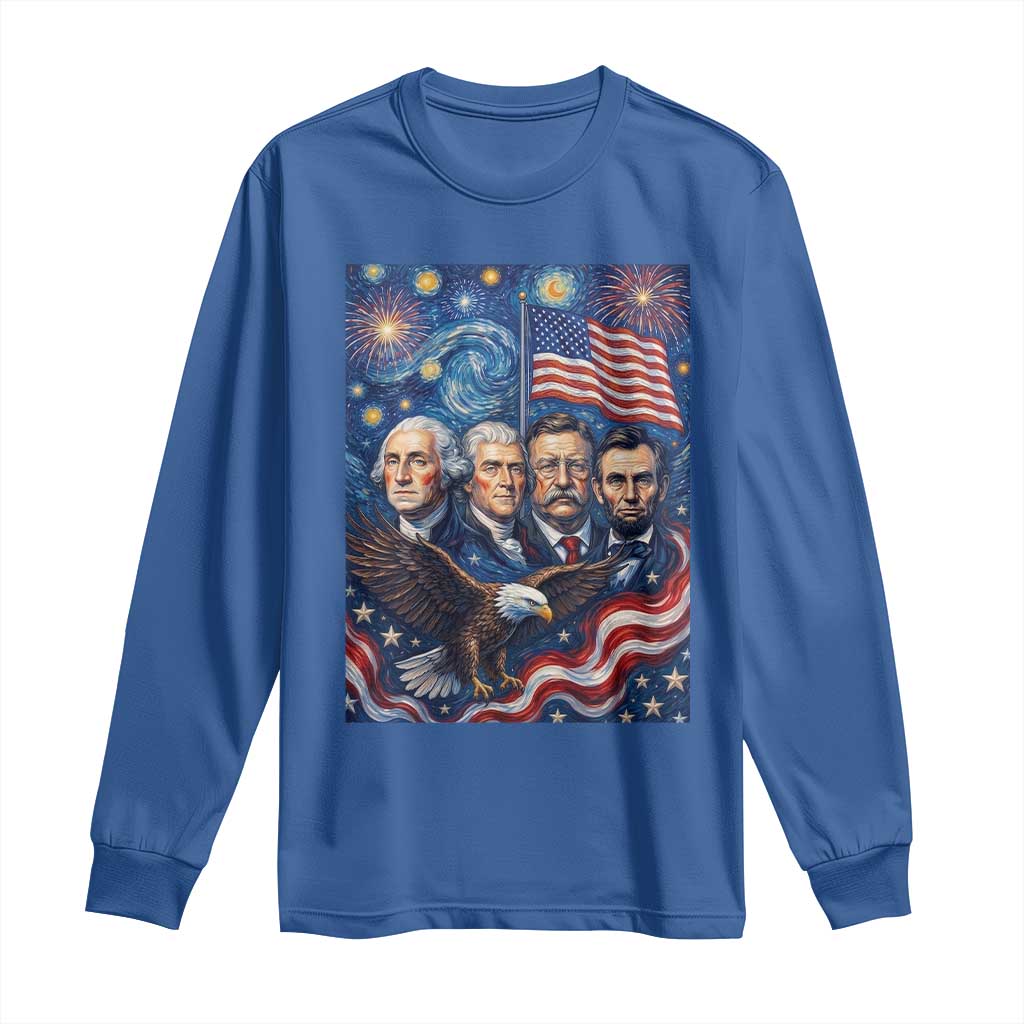 USA Presidents Mount Rushmore Long Sleeve Shirt Starry Night Inspired Art TS12 Royal Blue Print Your Wear