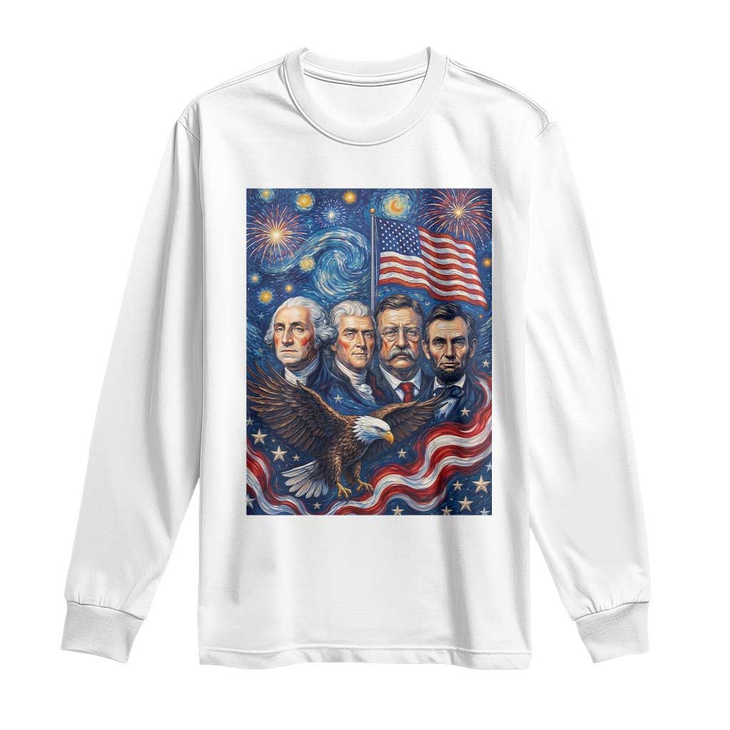 USA Presidents Mount Rushmore Long Sleeve Shirt Starry Night Inspired Art TS12 White Print Your Wear