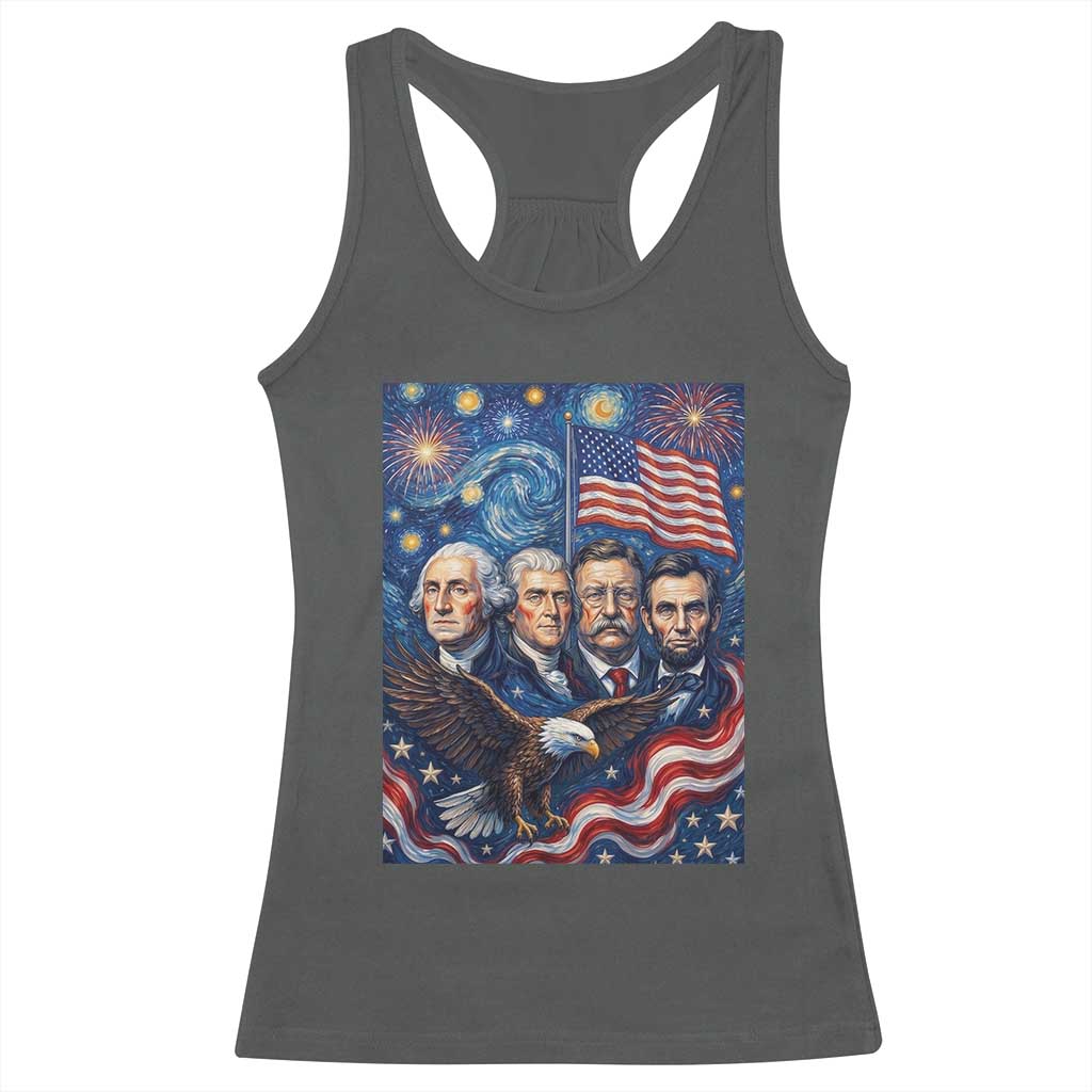 USA Presidents Mount Rushmore Racerback Tank Top Starry Night Inspired Art TS12 Dark Heather Print Your Wear