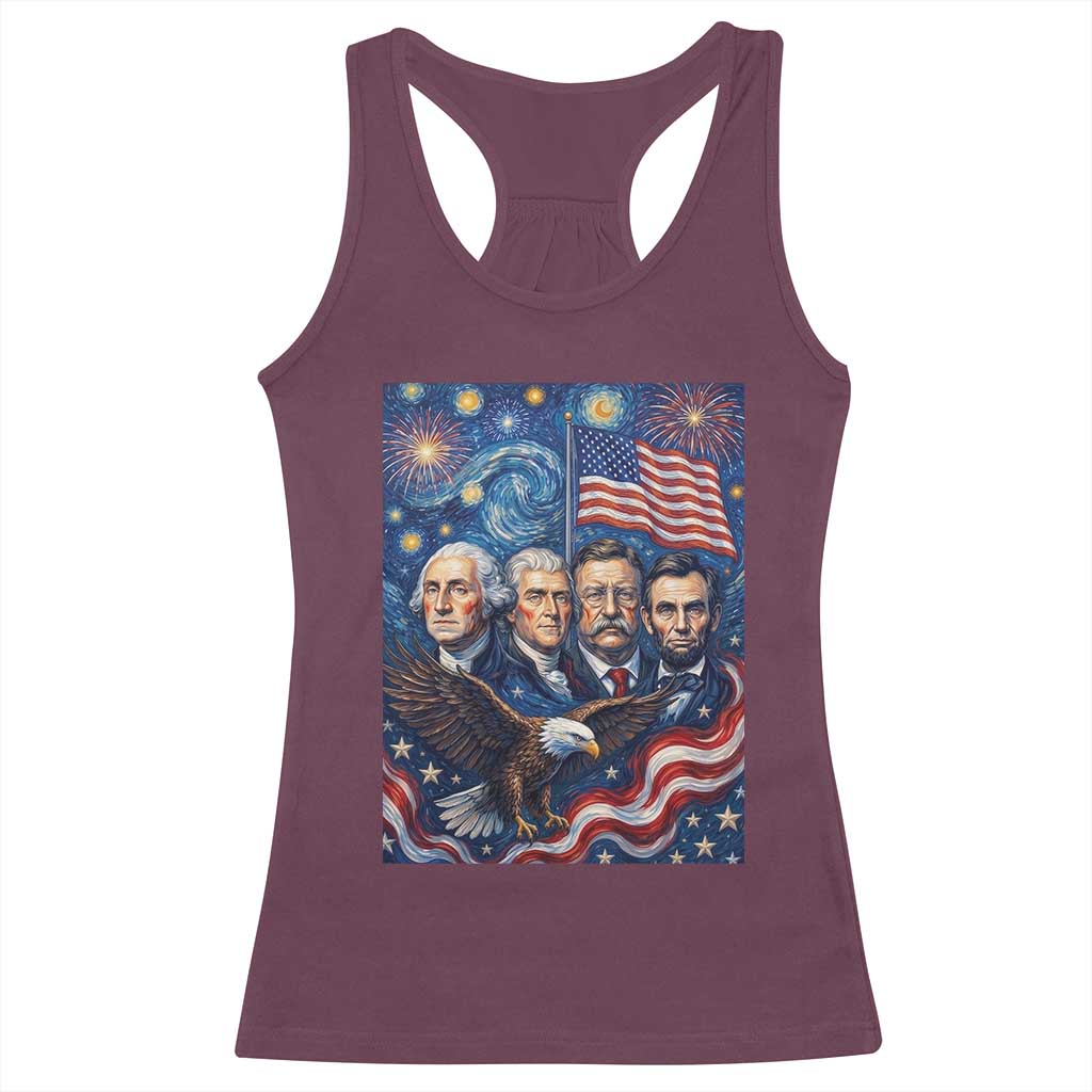 USA Presidents Mount Rushmore Racerback Tank Top Starry Night Inspired Art TS12 Maroon Print Your Wear